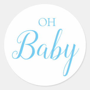 Adesivo Redondo Oh Baby Boy Gender Reveal Blue Script