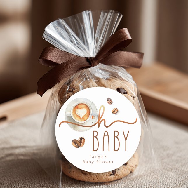 Adesivo Redondo Oh Baby Coffee Baby Shower Favor Sticker (Baby Shower Favor Sticker)