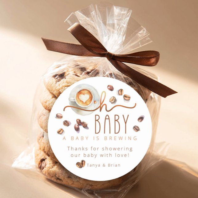 Adesivo Redondo Oh Baby Coffee Baby Shower Thank You Favor Sticker (Oh Baby Favor Sticker)