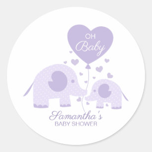Adesivo Redondo Oh Baby Elefante Roxo Adorável Favor de Chá de Beb