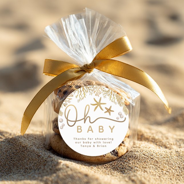 Adesivo Redondo Oh Baby Little Pearl Ocean Baby Shower Thank You  (Oh Baby Thank You Favor Sticker)