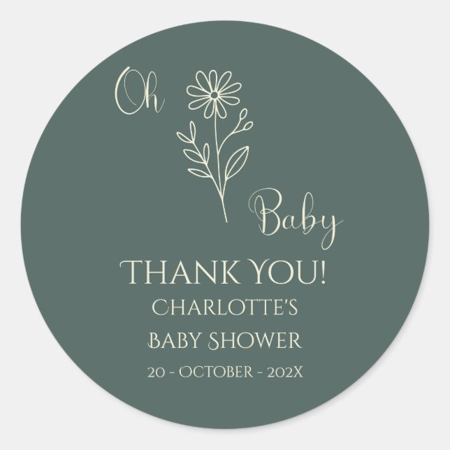 Adesivo Redondo Oh Baby Minimalist Wildflower Baby Shower (Frente)