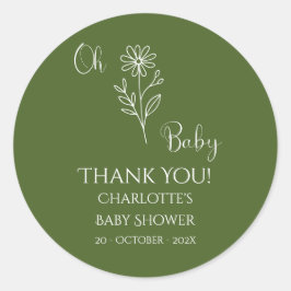 Adesivo Redondo Oh Baby Minimalist Wildflower Baby Shower
