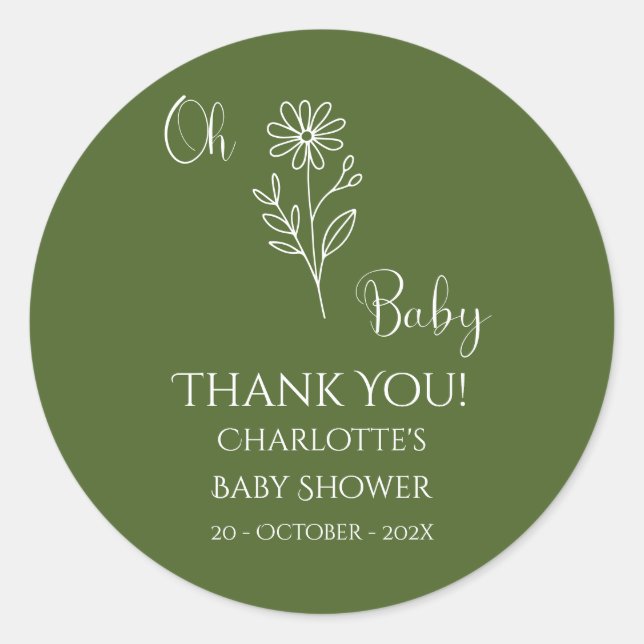 Adesivo Redondo Oh Baby Minimalist Wildflower Baby Shower (Frente)