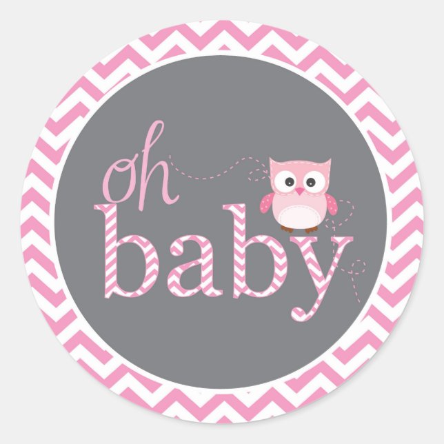 Adesivo Redondo Oh Baby Pink Chevron Own Chá Sticker (Frente)