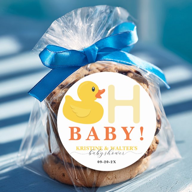 Adesivo Redondo Oh Baby Rubber Duck Baby Shower Favor Stickers (Oh Baby Favor Sticker)