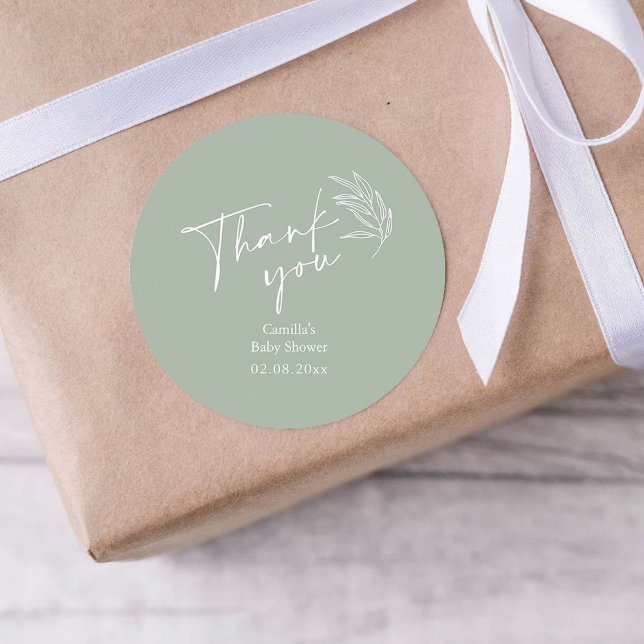 Adesivo Redondo Oh Baby Sage Green Chá de fraldas Moderno Obrigado (Criador carregado)