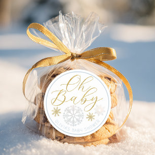 Adesivo Redondo Oh Baby Winter Wonderland Favor de Chá de Bebê Azu