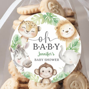 Adesivo Redondo Oh Bebê Jungle Baby Shower Animais da Savana