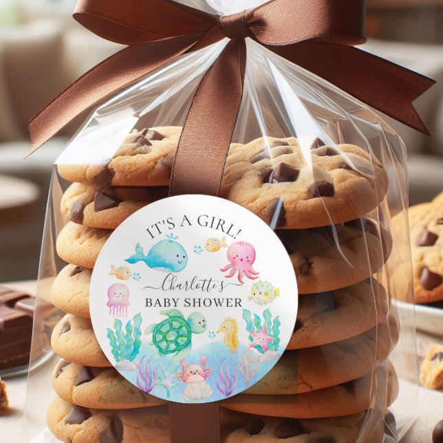 Adesivo Redondo Oh Bebê Sob O Chá de fraldas Do Mar (Criador carregado)