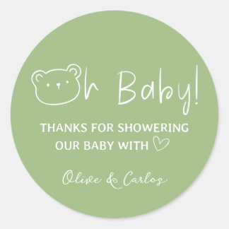 Adesivo Redondo Oh Bebê Urso e Coração Obrigado Chá de fraldas