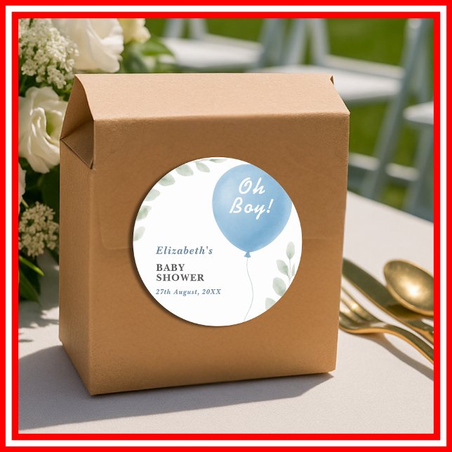 Adesivo Redondo Oh Boy Blue Balloon Eucalyptus Baby Shower (Criador carregado)