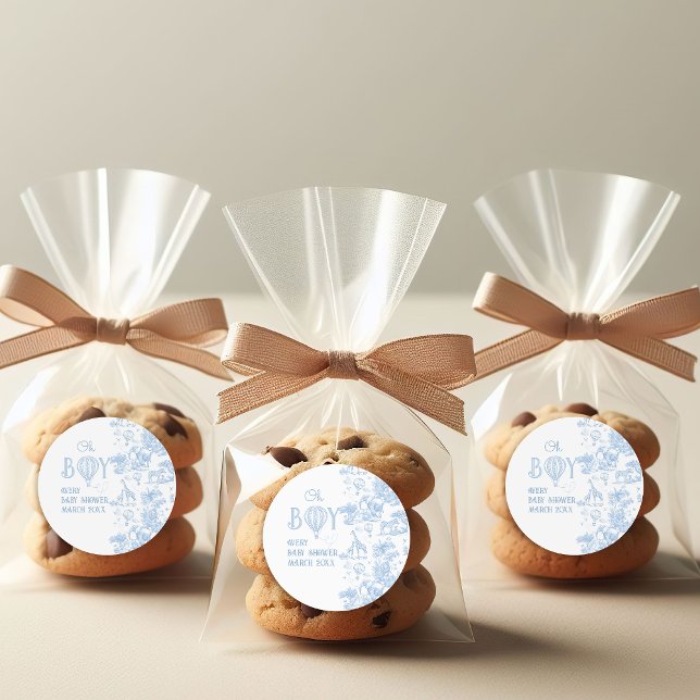 Adesivo Redondo Oh Boy Blue Toile Safari Chá de fraldas (Criador carregado)