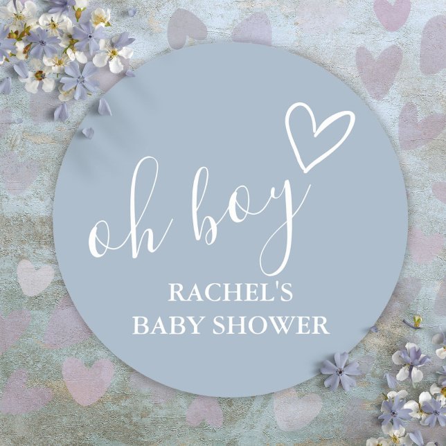 Adesivo Redondo Oh Boy Dusty Blue Baby Shower Cute Heart Thank You (Oh Boy Dusty Blue Baby Shower Cute Heart Thank You Classic Round Sticker)