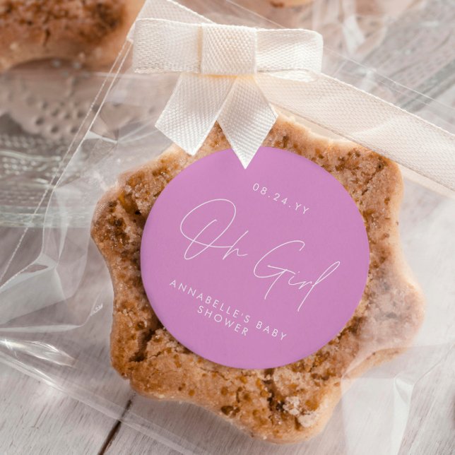 Adesivo Redondo oh, Chá de fraldas de moça cerise rosa elegante (Criador carregado)