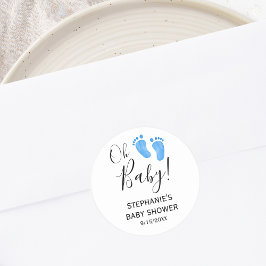 Adesivo Redondo Oh Chá de fraldas de Pés Azul Bebê