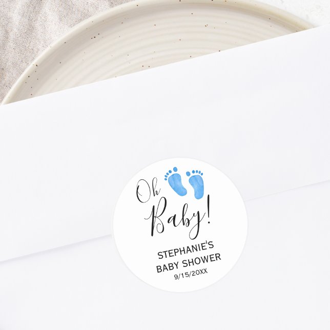 Adesivo Redondo Oh Chá de fraldas de Pés Azul Bebê (Criador carregado)