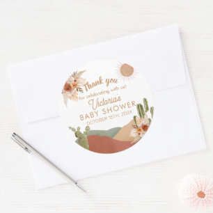 Adesivo Redondo Oh Chá de fraldas Redondo de Garoto   Boho Southwe