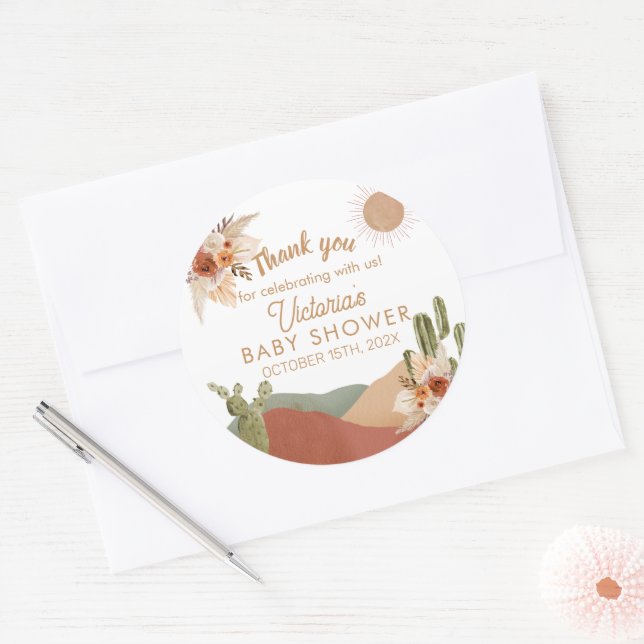 Adesivo Redondo Oh Chá de fraldas Redondo de Garoto | Boho Southwe (Envelope)