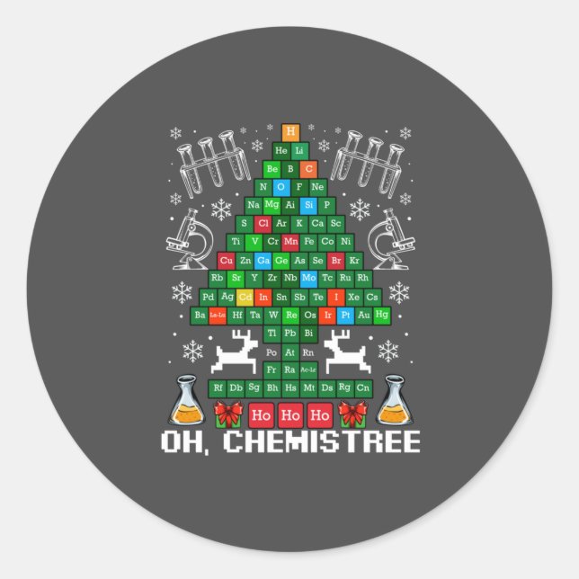 Adesivo Redondo Oh Chemistree Christmas Chemistry Periódico (Frente)