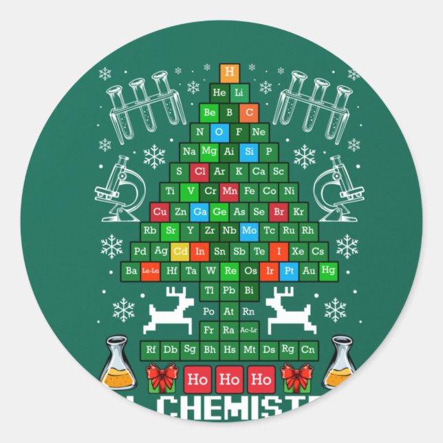 Adesivo Redondo Oh Chemistree Christmas Chemistry Science Periodic (Frente)