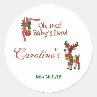 Adesivo Redondo Oh, Deer! Baby’s Here! – Christmas Baby Shower