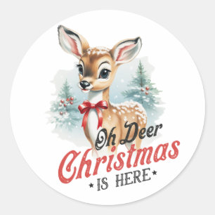 Adesivo Redondo Oh Deer Christmas está aqui - Feriado Festivo