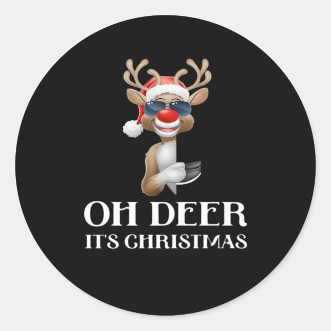 Adesivo Redondo Oh Deer Its Christmas Reindeer Style  (Frente)