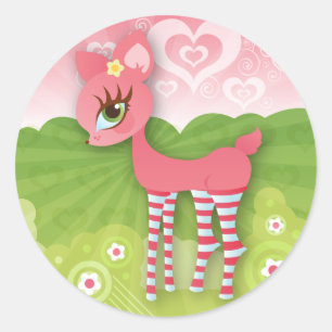 Adesivo Redondo Oh Deer! Pink Love Stickers