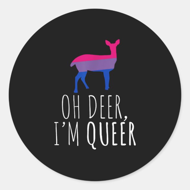 Adesivo Redondo Oh Deer Queer Bisexual Pride Gay Lesbian Design  (Frente)