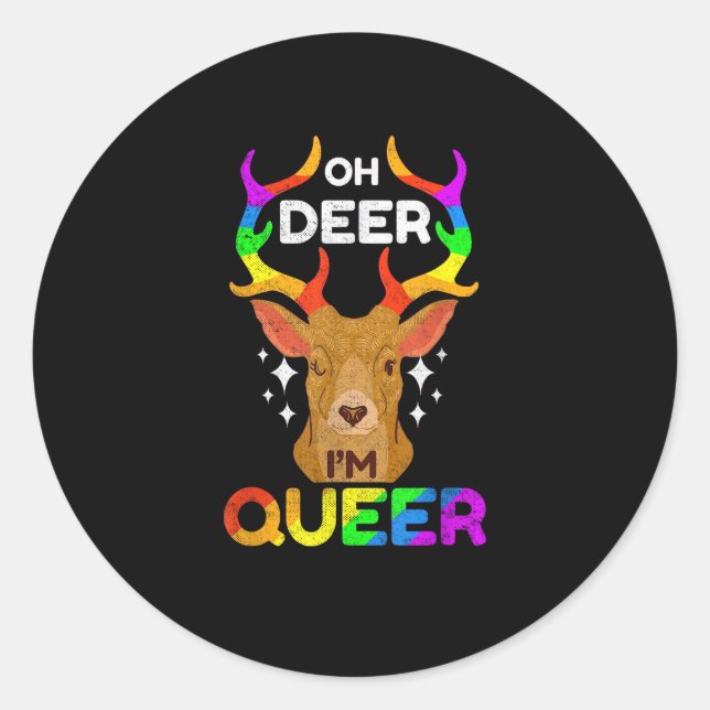 Adesivo Redondo Oh Deer Queer Funny LGBTQ Pride Awareness  (Frente)