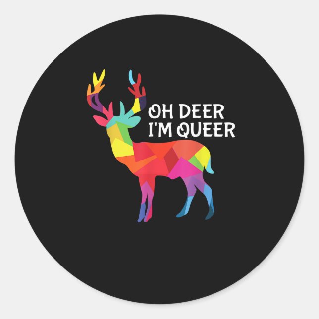 Adesivo Redondo Oh Deer Queer Funny Pun LGBT Pride Design (Frente)