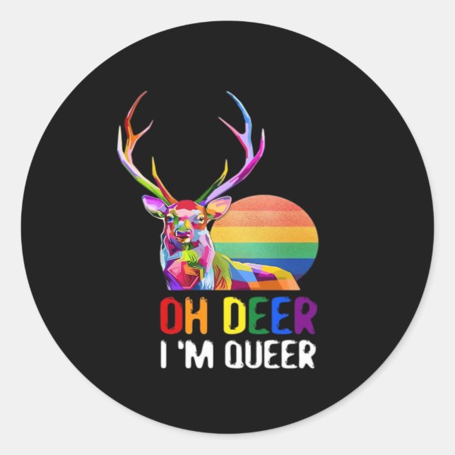 Adesivo Redondo Oh Deer Queer Minimal Modern Style  (Frente)