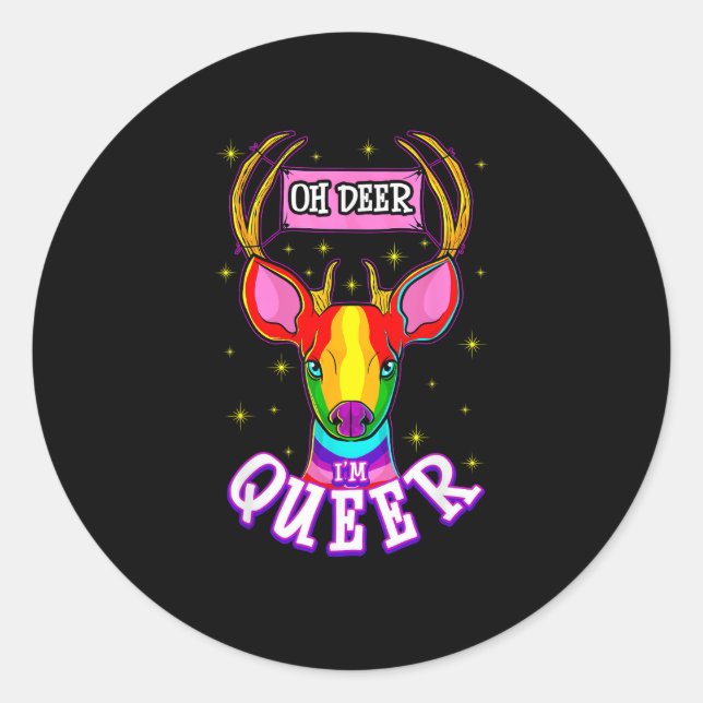 Adesivo Redondo Oh Deer Queer Pride Month Celebration Gift  (Frente)