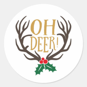 Adesivo Redondo Oh Deer Reindeer Com Antlers Para O Natal
