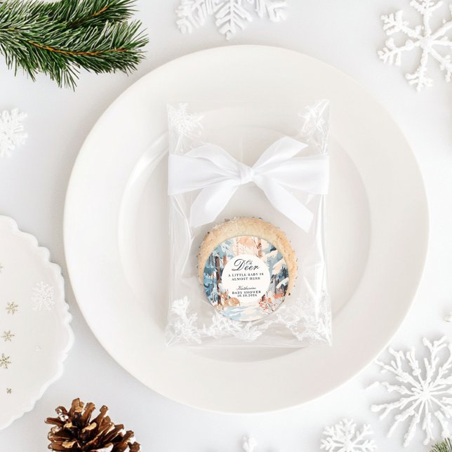 Adesivo Redondo Oh Deer Winter Woodland Snowy Forest chá de fralda (Criador carregado)