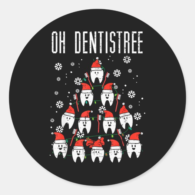 Adesivo Redondo Oh Dentistree Christmas Tree Teeth Dentistry Denta (Frente)