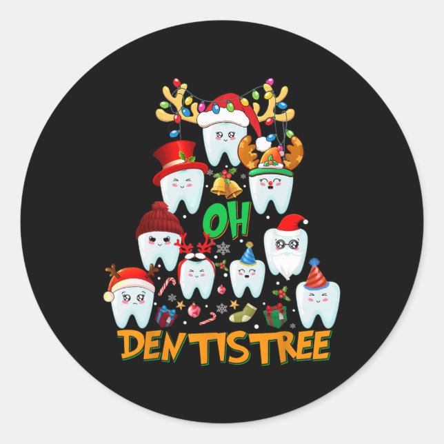 Adesivo Redondo Oh, Dentistree Divertido Árvore De Natal Higiene D (Frente)