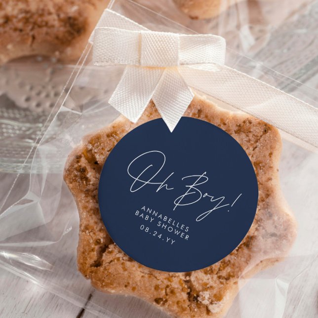 Adesivo Redondo oh garoto script Chá de fraldas marinho azul elega (Criador carregado)