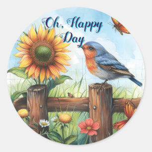 Adesivo Redondo Oh Happy Day Bluebird e Sunflower Sticker