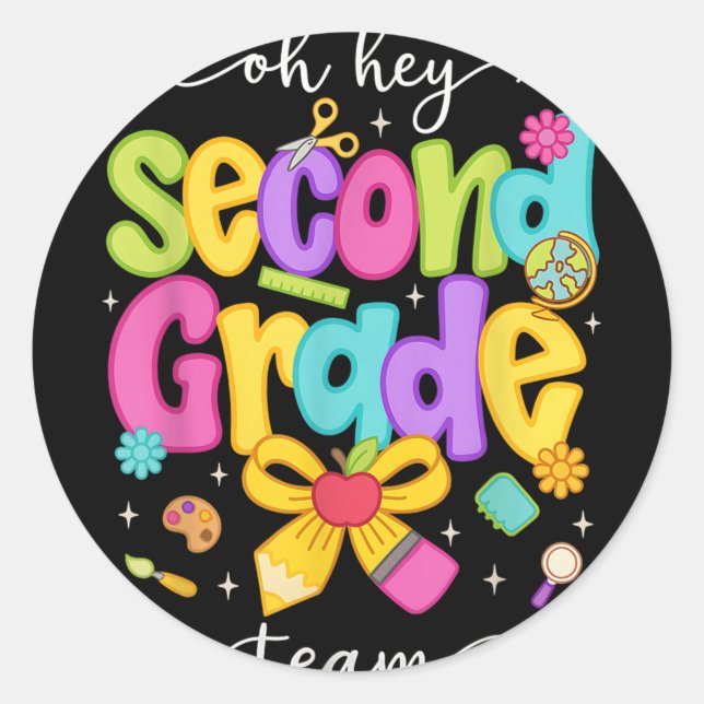 Adesivo Redondo Oh Hey Second Grade Coquette Bow Happy Back To Sch (Frente)