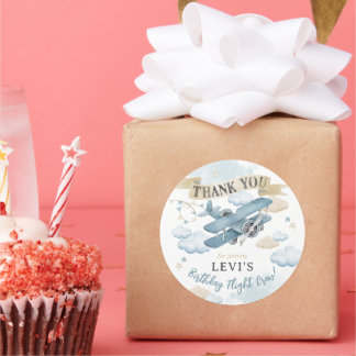 Adesivo Redondo Oh How Time Flies Airplane Birthday Party Favor