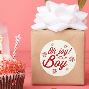 Adesivo Redondo Oh, Joy, é um menino Elegante, Flocos de Neve, Nas