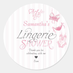 Adesivo Redondo Oh La La Preppy Rosa Renda Lingerie Chá de Noiva