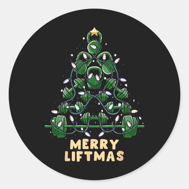 Adesivo Redondo Oh Liftmas Tree Kettlebell Gym Ugly Natal (Frente)