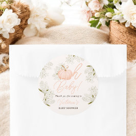 Adesivo Redondo Oh obrigado floral de abóbora rosa, seu chá de fra