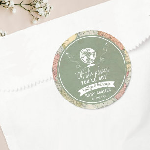 Adesivo Redondo "Oh, os lugares que você vai!" Chá de fraldas de