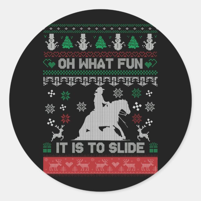 Adesivo Redondo Oh Que Cowboy Divertido Reinando Cavalo Feio Natal (Frente)