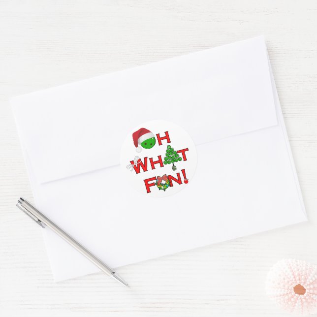 Adesivo Redondo Oh, que Natal divertido Pickleball Verde e Branco (Envelope)