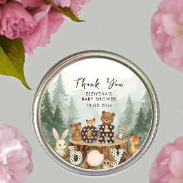 Adesivo Redondo Oh, Rapaz Woodland Safari Animais Obrigado